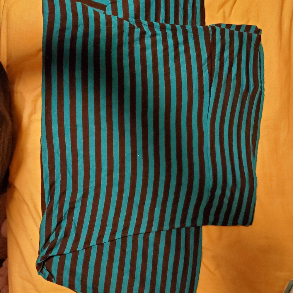Blue and black striped floor length XL skirt.. wide band